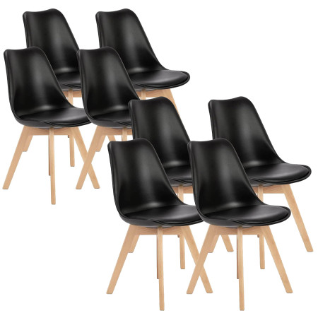 8 Chaises Tulipes Salle à Manger Scandinaves Bm Home Salle de Bureau, Pieds en Bois de Hêtre Massif, NOIRS