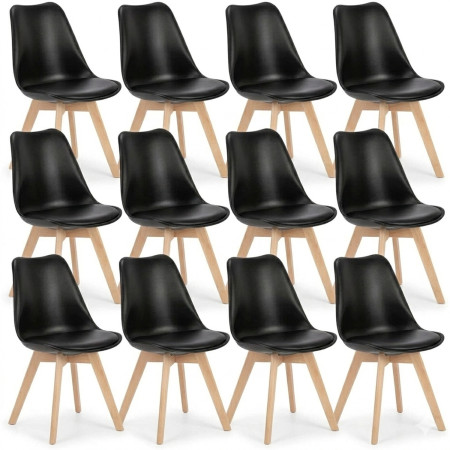 12 Chaises Tulipes Salle à Manger Scandinaves Bm Home Salle de Bureau, Pieds en Bois de Hêtre Massif, NOIRS
