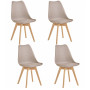 4 Chaises Tulipes Salle à Manger Scandinaves Bm Home Salle de Bureau, Pieds en Bois de Hêtre Massif, Couleur TAUPE