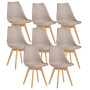 8 Chaises Tulipes Salle à Manger Scandinaves Bm Home Salle de Bureau, Pieds en Bois de Hêtre Massif, Couleur TAUPE