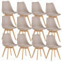 12 Chaises Tulipes Salle à Manger Scandinaves Bm Home Salle de Bureau, Pieds en Bois de Hêtre Massif, Couleur TAUPE