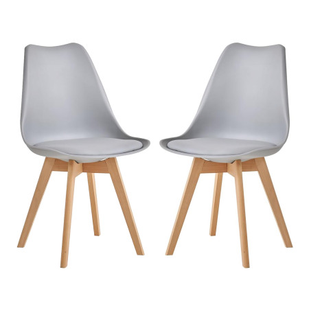 2 Chaises Tulipes Salle à Manger Scandinaves Bm Home Salle de Bureau, Pieds en Bois de Hêtre Massif, Couleur GRIS