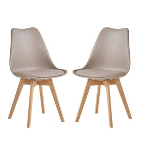 2 Chaises Tulipes Salle à Manger Scandinaves Bm Home Salle de Bureau, Pieds en Bois de Hêtre Massif, Couleur TAUPE