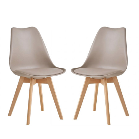 2 Chaises Tulipes Salle à Manger Scandinaves Bm Home Salle de Bureau, Pieds en Bois de Hêtre Massif, Couleur TAUPE