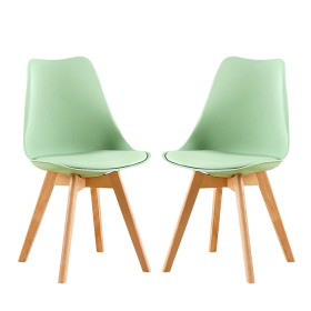 2 Chaises Tulipes Salle à Manger Scandinaves Bm Home Salle de Bureau, Pieds en Bois de Hêtre Massif, Couleur VERTE