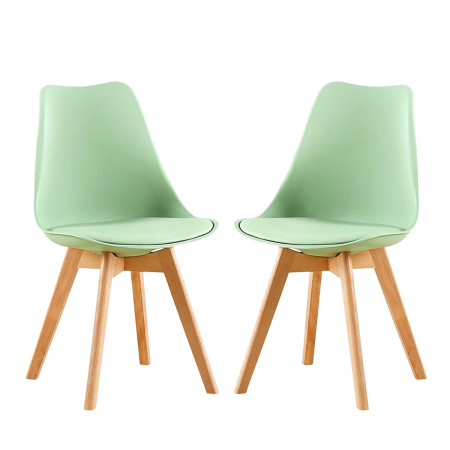 2 Chaises Tulipes Salle à Manger Scandinaves Bm Home Salle de Bureau, Pieds en Bois de Hêtre Massif, Couleur VERTE