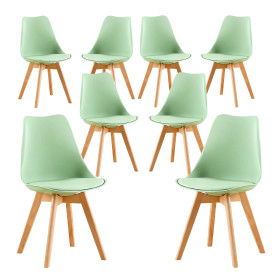 8 Chaises Tulipes Salle à Manger Scandinaves Bm Home Salle de Bureau, Pieds en Bois de Hêtre Massif, Couleur VERTE