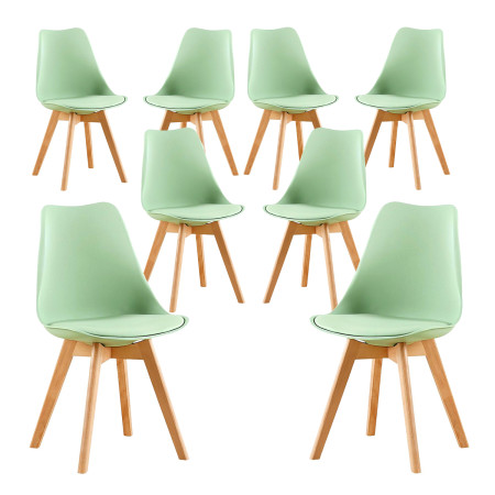 8 Chaises Tulipes Salle à Manger Scandinaves Bm Home Salle de Bureau, Pieds en Bois de Hêtre Massif, Couleur VERTE