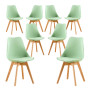 8 Chaises Tulipes Salle à Manger Scandinaves Bm Home Salle de Bureau, Pieds en Bois de Hêtre Massif, Couleur VERTE