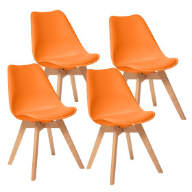 4 Chaises Tulipes Salle à Manger Scandinaves Bm Home Salle de Bureau, Pieds en Bois de Hêtre Massif, BLEUES