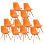 12 Chaises Tulipes Salle à Manger Scandinaves Bm Home Salle de Bureau, Pieds en Bois de Hêtre Massif, Colorie Orange