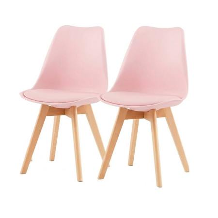 2 Chaises Tulipes Salle à Manger Scandinaves Bm Home Salle de Bureau, Pieds en Bois de Hêtre Massif, Colorie Rose