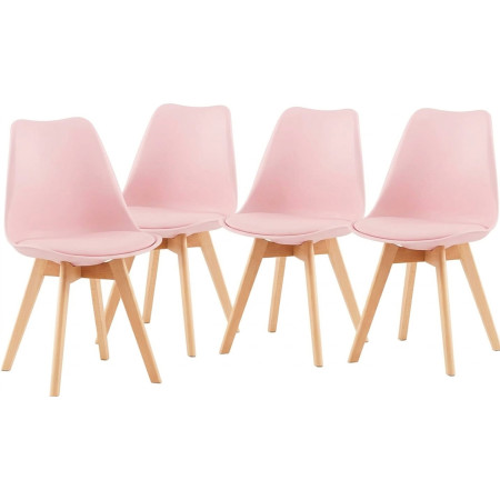 4 Chaises Tulipes Salle à Manger Scandinaves Bm Home Salle de Bureau, Pieds en Bois de Hêtre Massif, Colorie Rose