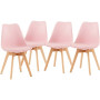 4 Chaises Tulipes Salle à Manger Scandinaves Bm Home Salle de Bureau, Pieds en Bois de Hêtre Massif, Colorie Rose
