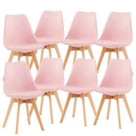 4 Chaises Tulipes Salle à Manger Scandinaves Bm Home Salle de Bureau, Pieds en Bois de Hêtre Massif, BLEUES