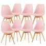 8 Chaises Tulipes Salle à Manger Scandinaves Bm Home Salle de Bureau, Pieds en Bois de Hêtre Massif, Colorie Rose