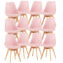 12 Chaises Tulipes Salle à Manger Scandinaves Bm Home Salle de Bureau, Pieds en Bois de Hêtre Massif, Colorie Rose