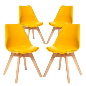 4 Chaises Tulipes Salle à Manger Scandinaves Bm Home Salle de Bureau, Pieds en Bois de Hêtre Massif, Colorie Jaune