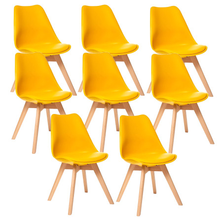 8 Chaises Tulipes Salle à Manger Scandinaves Bm Home Salle de Bureau, Pieds en Bois de Hêtre Massif, Colorie Jaune