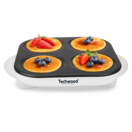 Piastra Mini Pancakes Techwood 1500W - 8 stampi, rivestimento antiaderente, termostato automatico