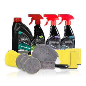 Dunlop Karosserie Renovierungsset - Polier-Shampoo 1L, Hydro Wax, Felgenreiniger, Insektenentferner & Mikrofaser-Kit