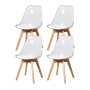 4 Chaises Tulipes Salle à Manger Scandinaves Bm Home Salle de Bureau, Pieds Bois de Hêtre Massif, Transparente, Assise Blanche