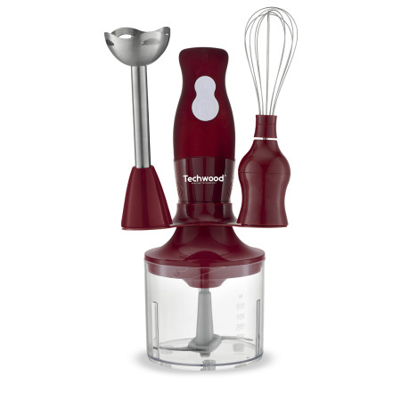 Techwood Robot Culinaire Multifonction Rouge 300W - Blender Plongeant avec Bol Hachoir 500ml TMS-8355