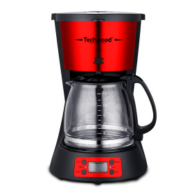 Techwood Cafetière Programmable TCA-1285 Rouge 1,5L 12 Tasses 1000W Écran LCD Filtre Permanent