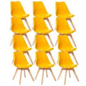 12 Chaises Tulipes Salle à Manger Scandinaves Bm Home Salle de Bureau, Pieds en Bois de Hêtre Massif, Colorie Jaune Moutarde
