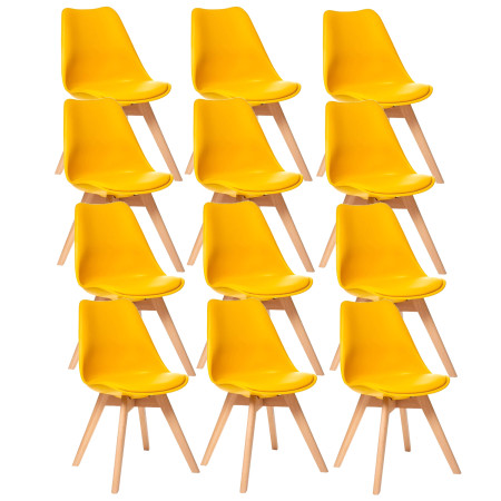 12 Chaises Tulipes Salle à Manger Scandinaves Bm Home Salle de Bureau, Pieds en Bois de Hêtre Massif, Colorie Jaune Moutarde