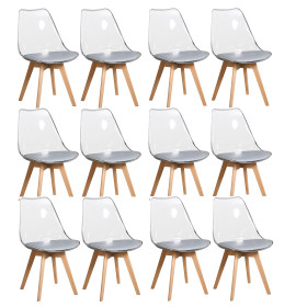 4 Chaises Tulipes Salle à Manger Scandinaves Bm Home Salle de Bureau, Pieds en Bois de Hêtre Massif, BLEUES