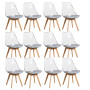 12 Chaises Tulipes Salle à Manger Scandinaves Bm Home Salle de Bureau, Pieds en Bois de Hêtre Massif, Transparente, assise Grise