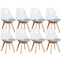 8 Chaises Tulipes Salle à Manger Scandinaves Bm Home Salle de Bureau, Pieds en Bois de Hêtre Massif, Transparente, assise Grise