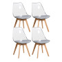 4 Chaises Tulipes Salle à Manger Scandinaves Bm Home Salle de Bureau, Pieds en Bois de Hêtre Massif, Transparente, assise Grise