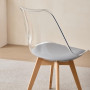 4 Chaises Tulipes Salle à Manger Scandinaves Bm Home Salle de Bureau, Pieds en Bois de Hêtre Massif, Transparente, assise Grise