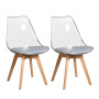 2 Chaises Tulipes Salle à Manger Scandinaves Bm Home Salle de Bureau, Pieds en Bois de Hêtre Massif, Transparente, assise Grise