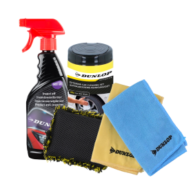 Pack Anti-Insectes Auto Dunlop Détachant 500ml Éponge Spéciale Microfibres 250gsm Nettoyage Pare-Brise Carrosserie Professional