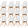 12 Chaises Tulipes Salle à Manger Scandinaves Bm Home Salle de Bureau, Pieds Bois de Hêtre Massif, Transparente, Assise Blanche