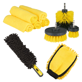 Dunlop Pack Lavage Auto - Gant 2 en 1 Double Face - Brosse à Roue Chenille - 5 Chiffons Microfibre 40x40 cm 200 GSM