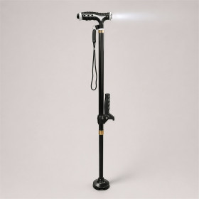 Aidapt Canne Easy Up VP155WA quadripode lampe torche intégrée, base antidérapante autoportante, pied pivotant, 10 hauteurs, tige