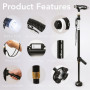 Aidapt Canne Easy Up VP155WA quadripode lampe torche intégrée, base antidérapante autoportante, pied pivotant, 10 hauteurs, tige