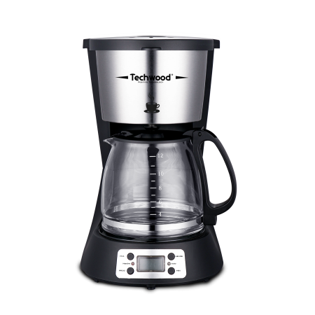 Techwood TCA-1296 Cafetière Programmable 10/12 Tasses Filtre Permanent Lavable 1000W Maintien au Chaud 1,5 L Noir