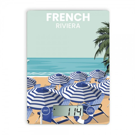 LIVOO Balance de cuisine électronique DOM451FR - 5kg, précision 1g, plateau verre - Dessin FRENCH RIVIERA