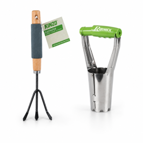KINZO Pack Plantation & Sol - Plantoir à Bulbes Automatique BMI + Griffe de Jardin 3 Dents Manche Mousse Soft Grip
