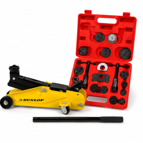 Dunlop Pack Freinage Atelier Cric Rouleur Hydraulique 2T + Kit Repousse Piston Frein 21 Pcs KraftMüller