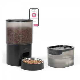 Pack Distributeur de croquettes automatique avec fontaine à eau LIVOO pour chat et chien noir 5W