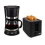 Dolce Casa Pack Petit-Déjeuner Noir Cafetière Filtre 1,2L 8-12 Tasses 900W + Grille-Pain 2 Tranches 700W