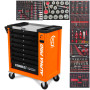 Servante d'Atelier Garage Automobile BM TOOLS ALPHA-PRO - 9 Tiroirs - 311 OUTILS, 4 roues, 2 freins, Chariot MECANICIEN - Orange