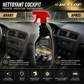 DUNLOP Nettoyant Cockpit Vanille 500ml - Tableau de Bord Auto, Parfum Vanille, Usage Quotidien, Entretien Intérieur Voiture