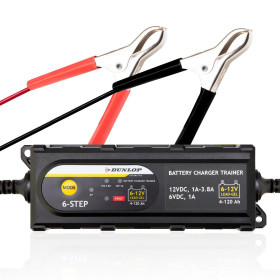 Dunlop Chargeur Intelligent 3,8A 6/12V - Charge 6 Étapes - Batteries Plomb et Gel Voiture Moto